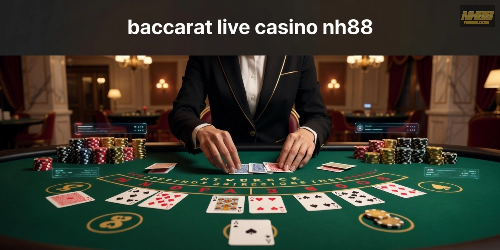 Minh họa giao diện baccarat live casino nh88 với dealer thực thụ và bàn chơi chuyên nghiệp
