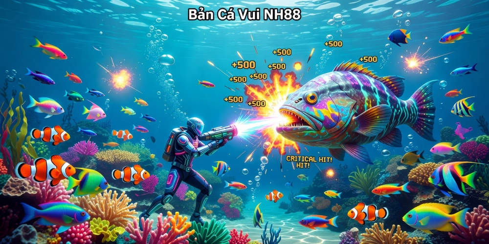 Hình minh họa trò chơi bắn cá vui nh88 với giao diện đại dương sống động và cá đa dạng