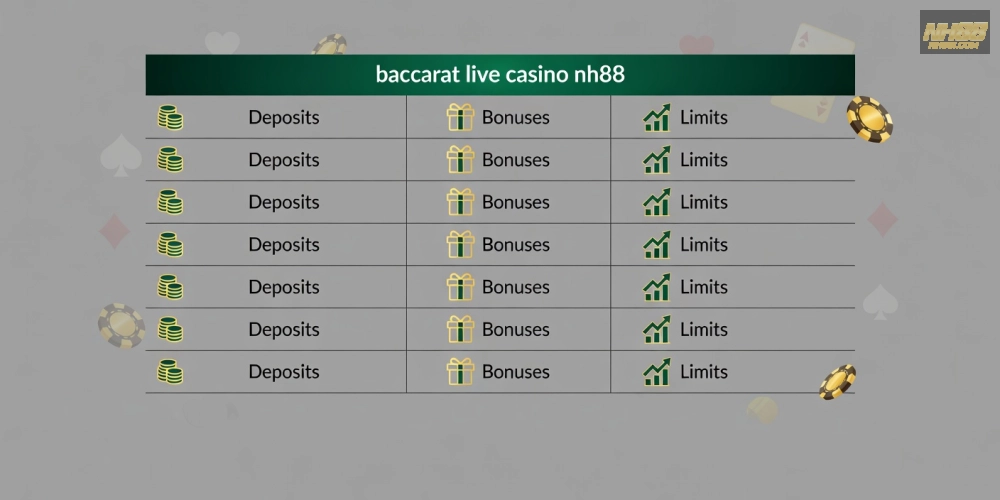 Bảng giá các gói cược baccarat live casino nh88 cập nhật mới nhất năm 2025