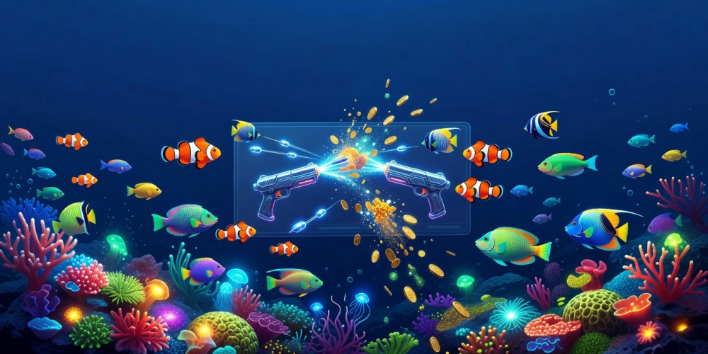 Minh họa khái niệm game bắn cá nh88 với hình ảnh cá sặc sỡ dưới đại dương