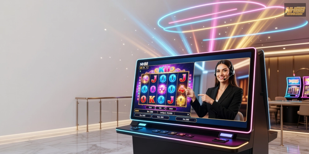 Hình minh họa khái niệm live casino slot games nh88 với giao diện hiện đại và dealer trực tiếp.