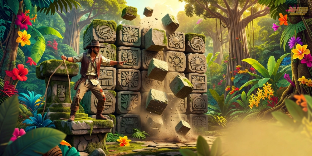 Hình ảnh gameplay Gonzo's Quest live với hiệu ứng avalanche hấp dẫn trên nền tảng nh88.