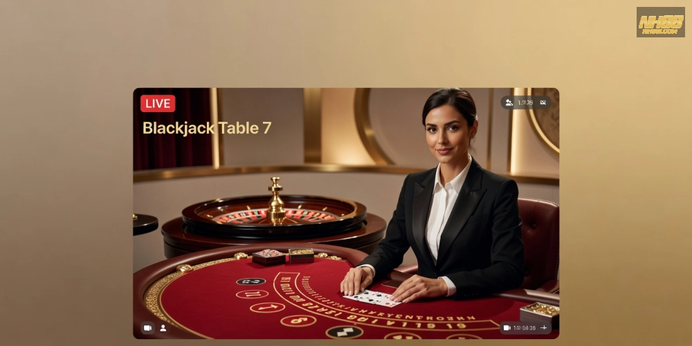 Hình minh họa giao diện live casino house nh88 với dealer chuyên nghiệp và bàn chơi sống động